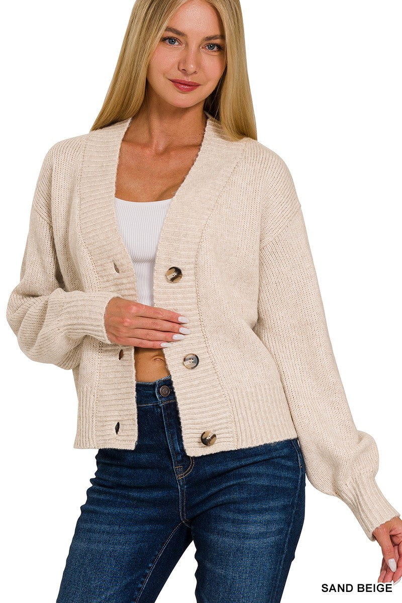 MELANGE BUTTON FRONT SWEATER CARDIGAN