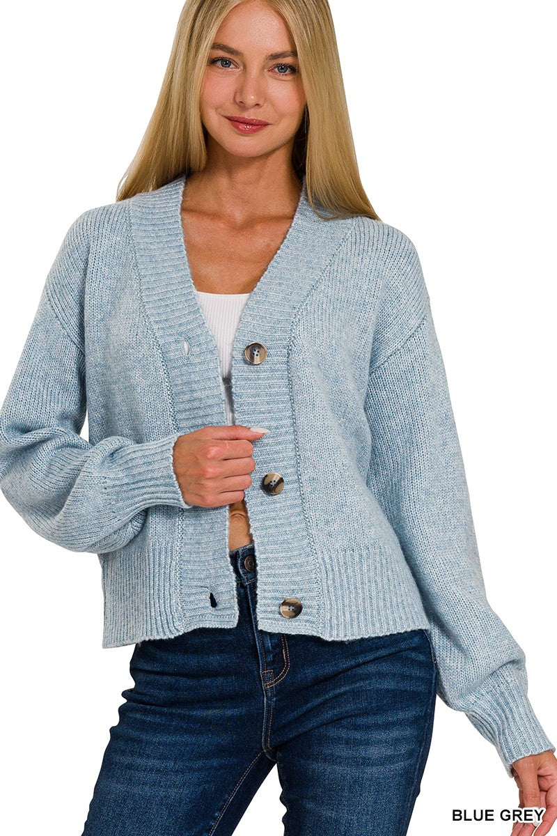 MELANGE BUTTON FRONT SWEATER CARDIGAN