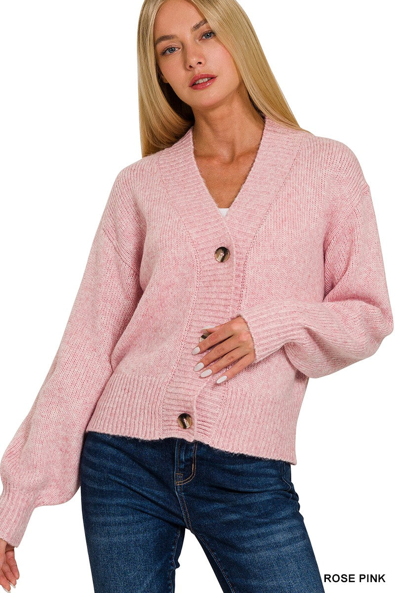 MELANGE BUTTON FRONT SWEATER CARDIGAN