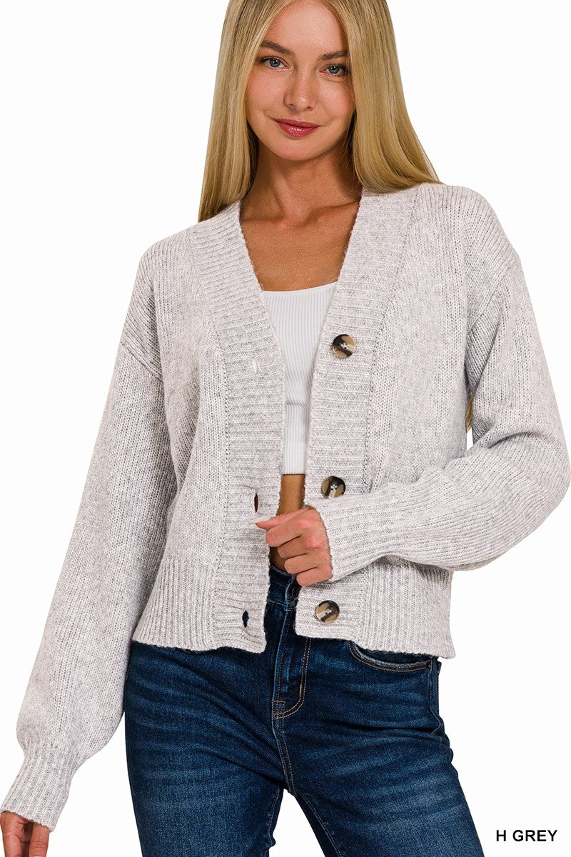 MELANGE BUTTON FRONT SWEATER CARDIGAN