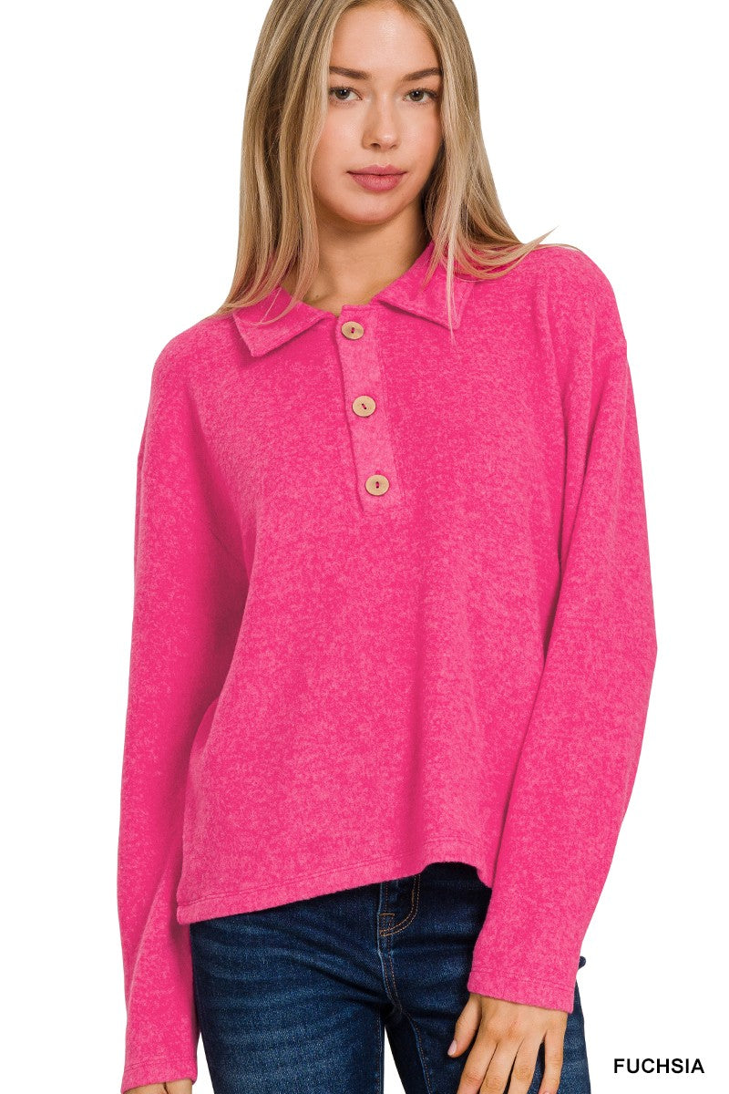 BRUSHED MELANGE HACCI COLLARED SWEATER