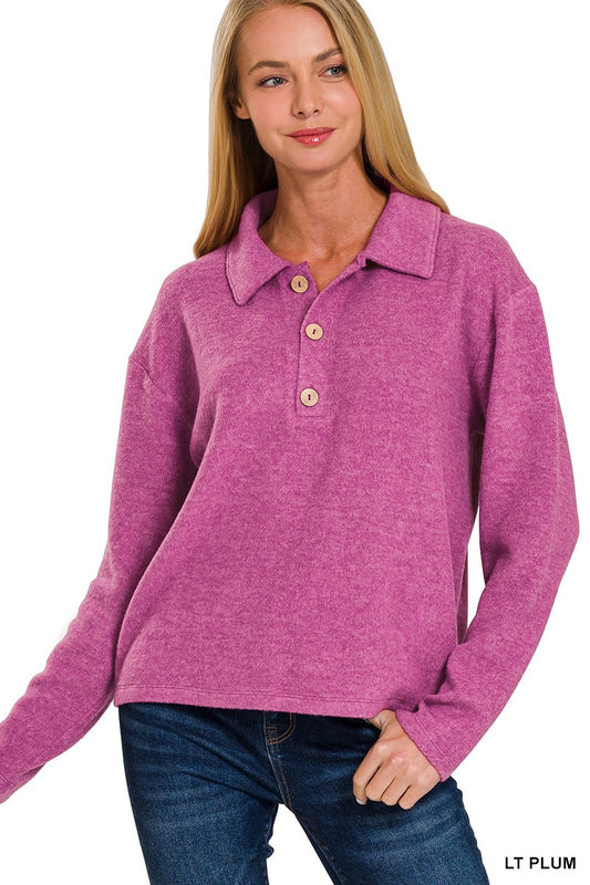 BRUSHED MELANGE HACCI COLLARED SWEATER