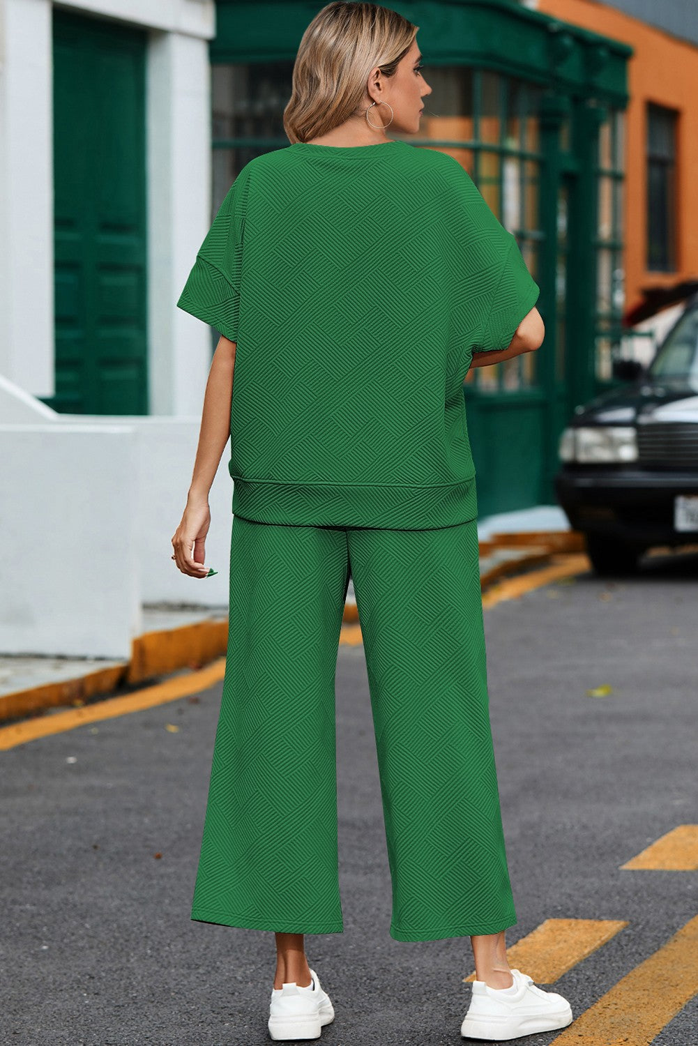 Textured Loose T Shirt and Drawstring Pants Set