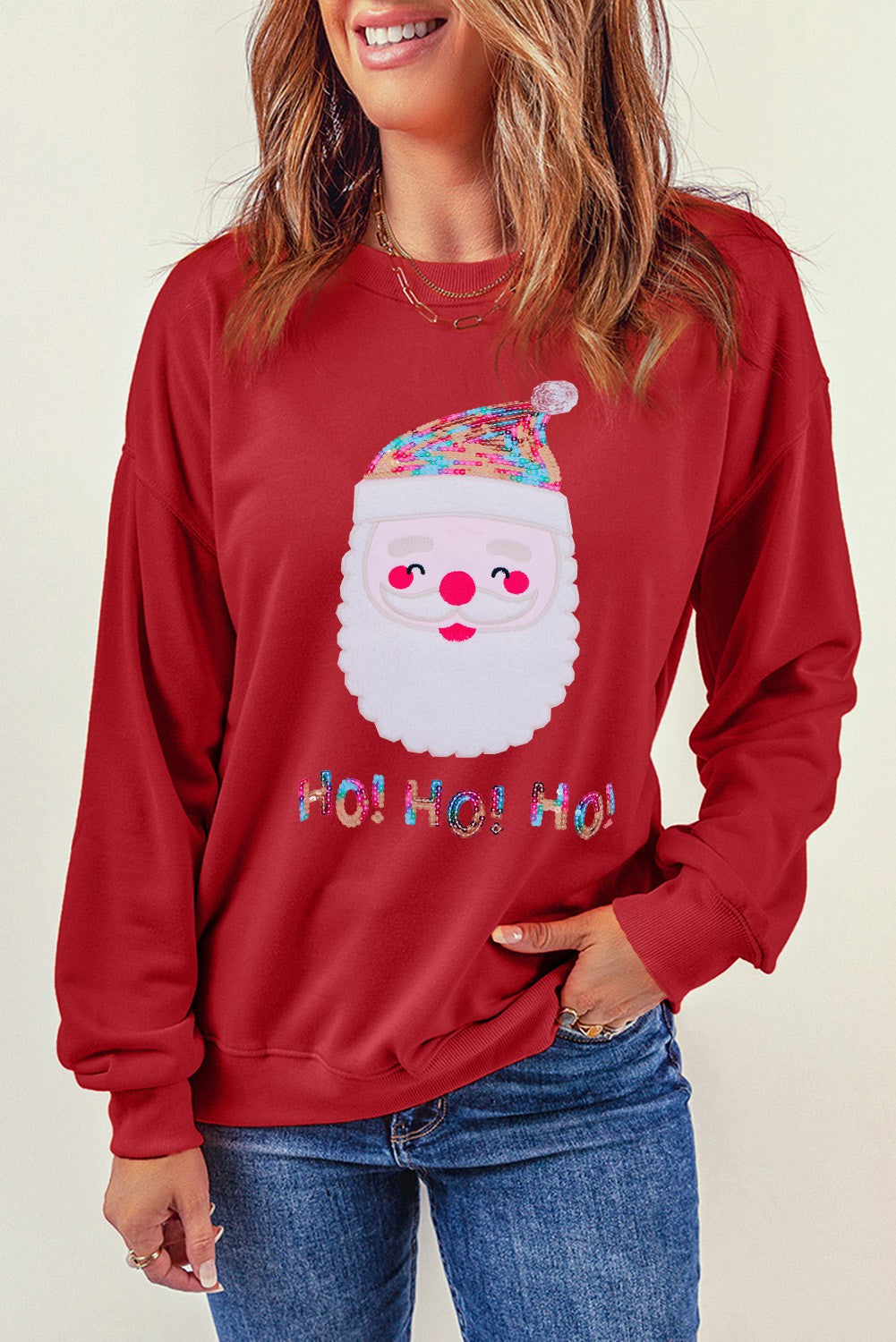 Sequined Christmas Santa Clause Graphic Sweatshirt