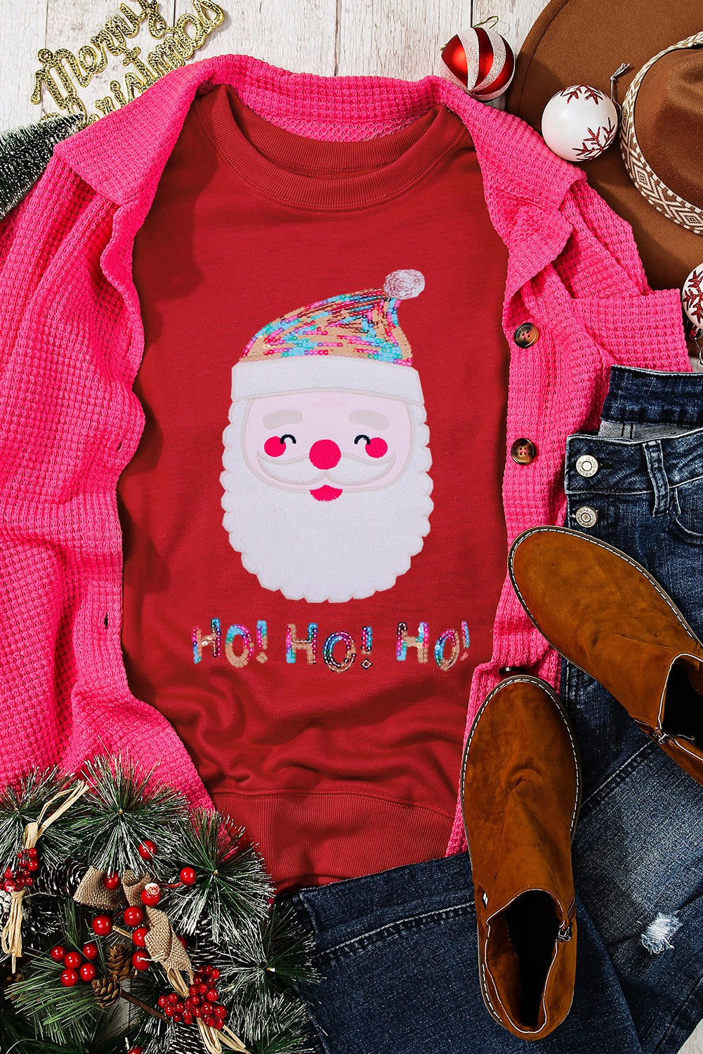 Sequined Christmas Santa Clause Graphic Sweatshirt