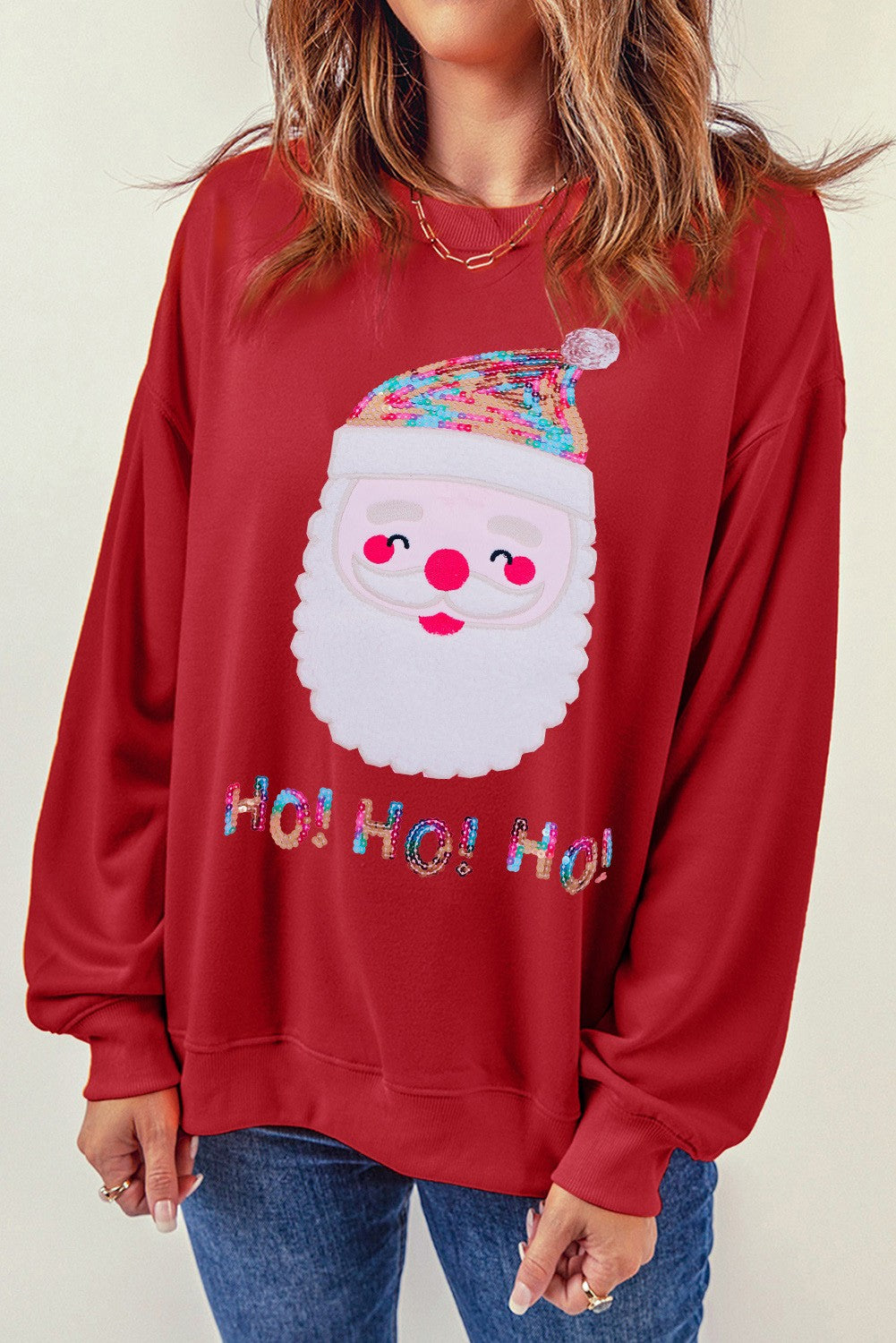 Sequined Christmas Santa Clause Graphic Sweatshirt