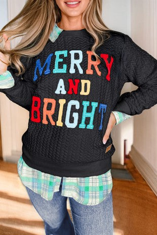 Merry And Bright Cable Knit Pullover Sweatshirt