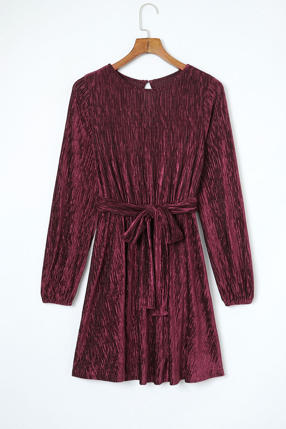 Tie Waist Crinkle Velvet Dress