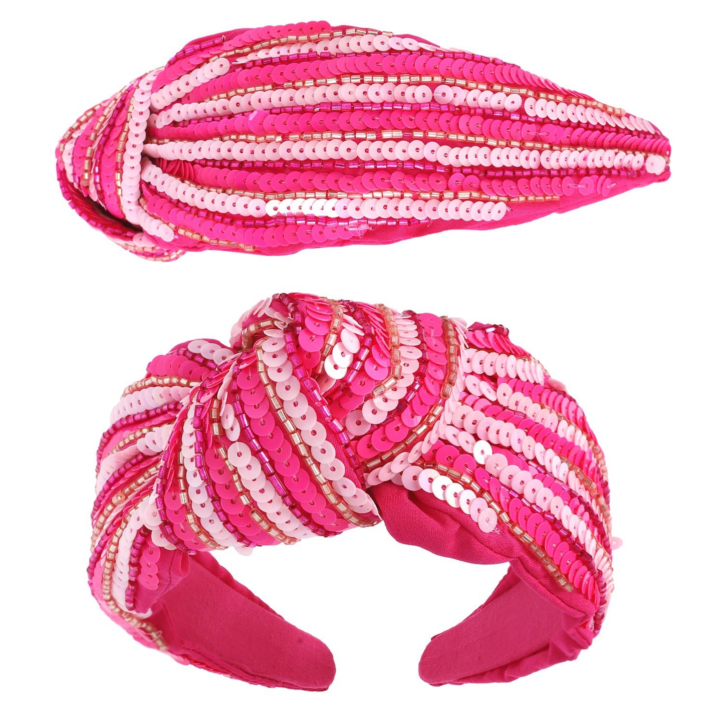 SEQUIN STRIPED TOP KNOTTED EMBELLISHED HEADBAND