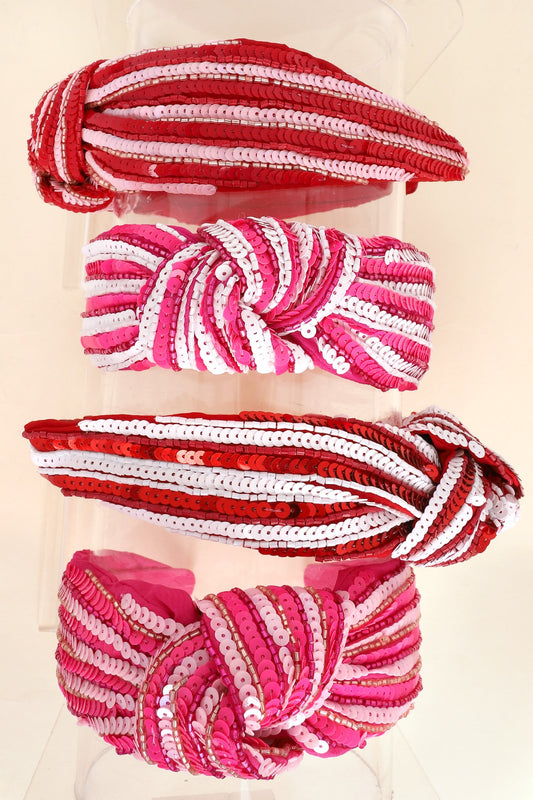 SEQUIN STRIPED TOP KNOTTED EMBELLISHED HEADBAND