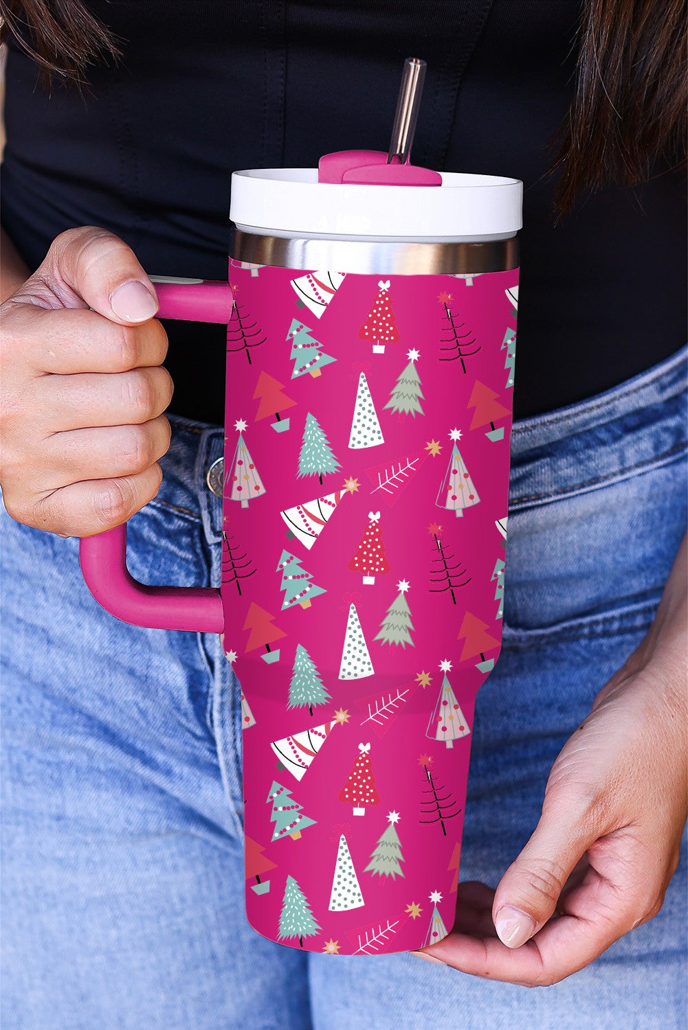 Cartoon Christmas Tree Printed 40oz Thermos Cup