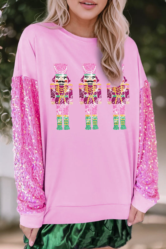 Christmas Graphic Sequin Sleeve Sweatshirt