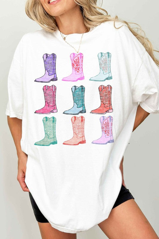 COWGIRL BOOTS WESTERN COUNTRY OVERSIZED TEE