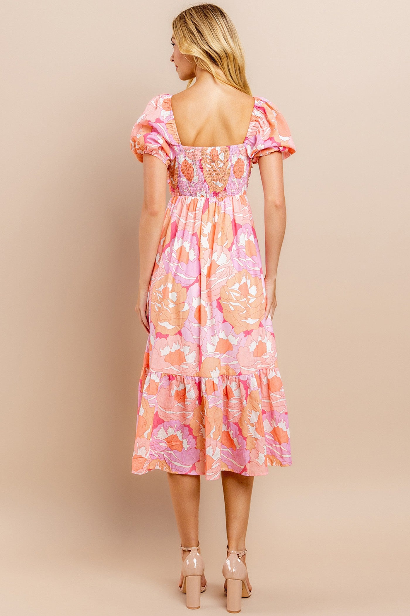 Floral Print Pleated Bodice Dress