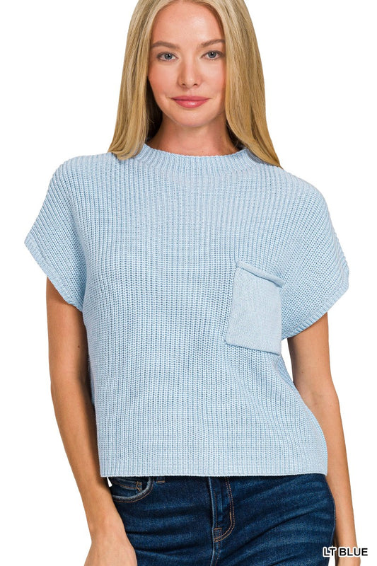 Mock Neck Short Sleeve Cropped Sweater