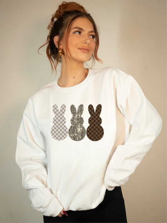 3 Checkered Bunny Graphic Sweatshirt