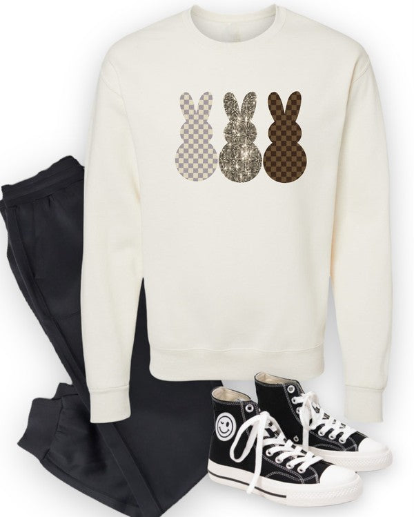 3 Checkered Bunny Graphic Sweatshirt