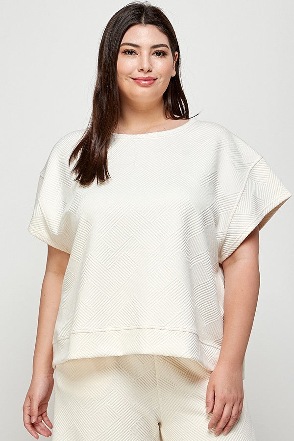 Textured Short Sleeve Sweatshirts Lounge Wear Top and Bottom