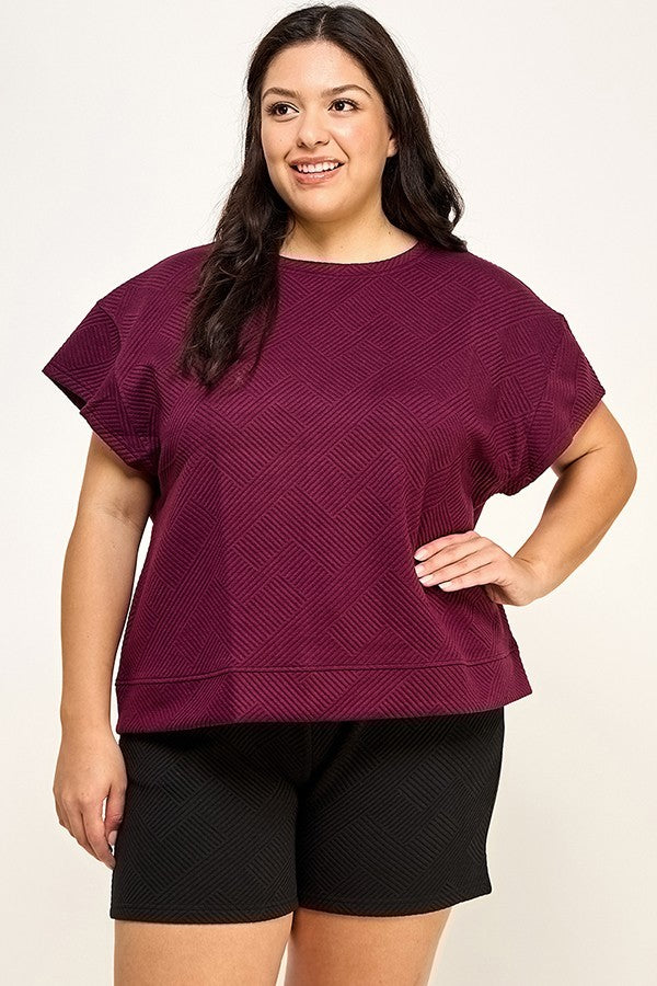 Textured Short Sleeve Sweatshirts Lounge Wear Top and Bottom