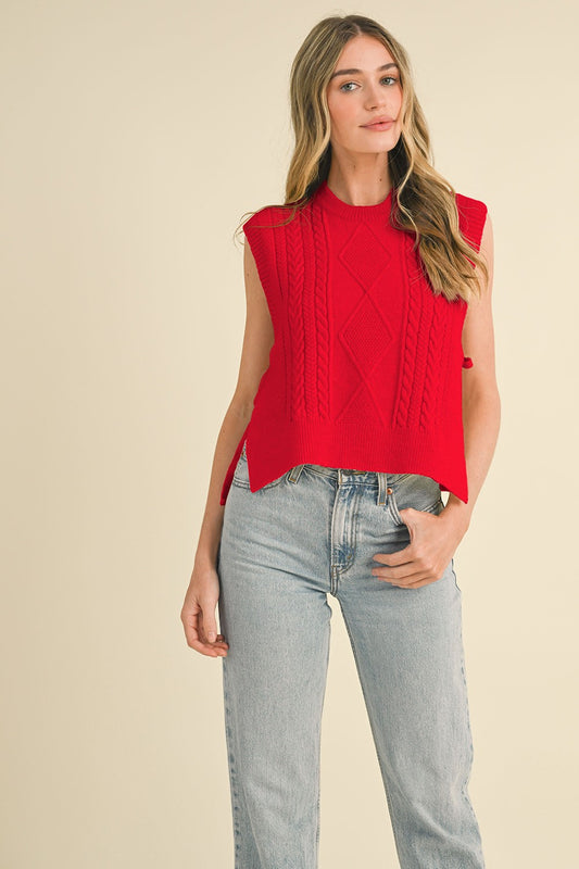 Cable Knit Side Tie Sweater Vest