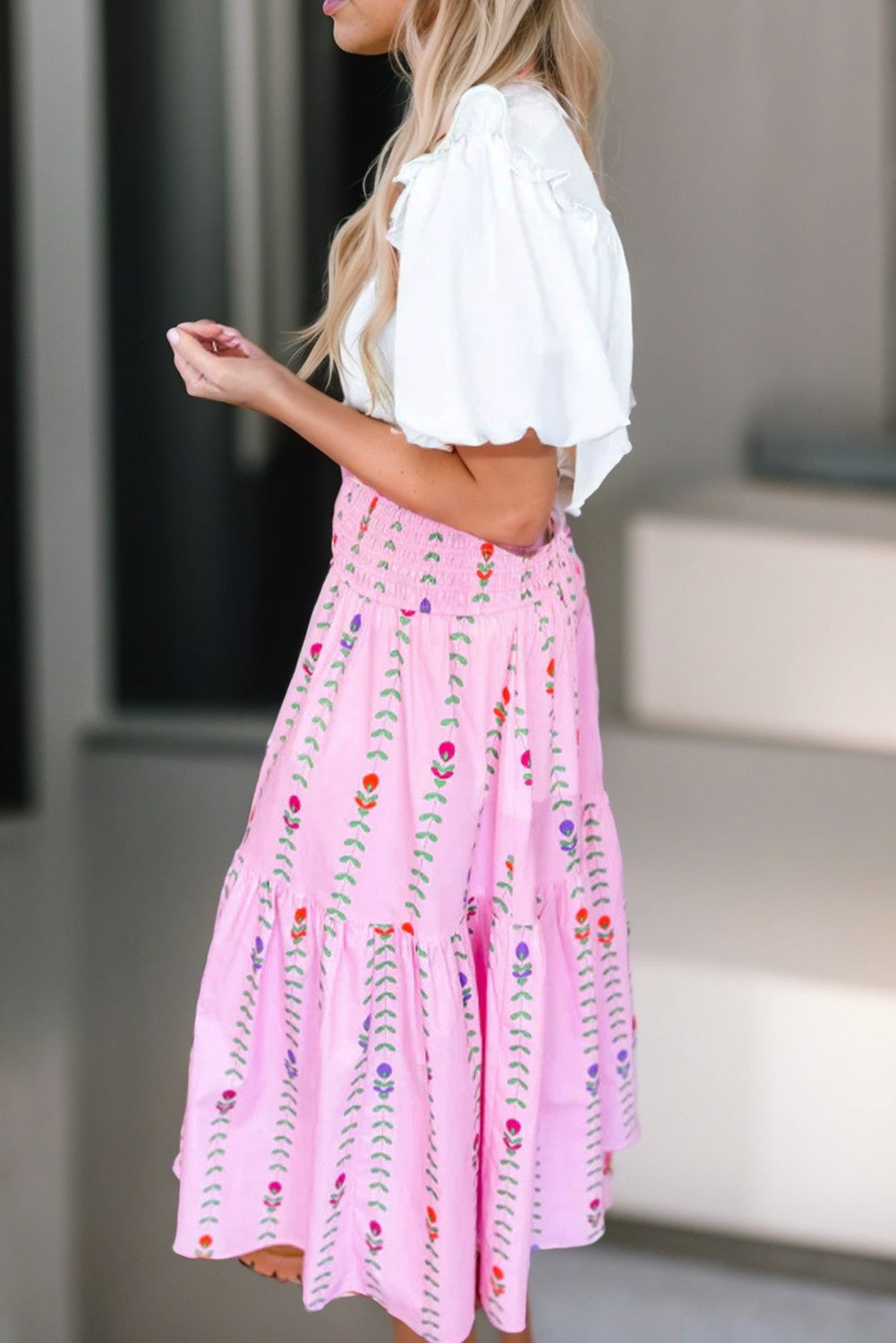 Smocked Tiered Maxi Skirt