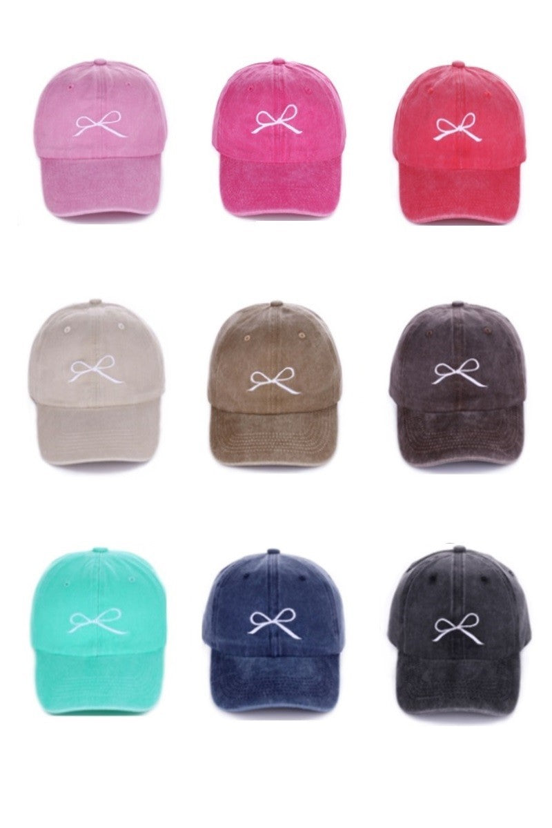 COQUETTE RIBBON EMBROIDERED WASHED COTTON CAPS