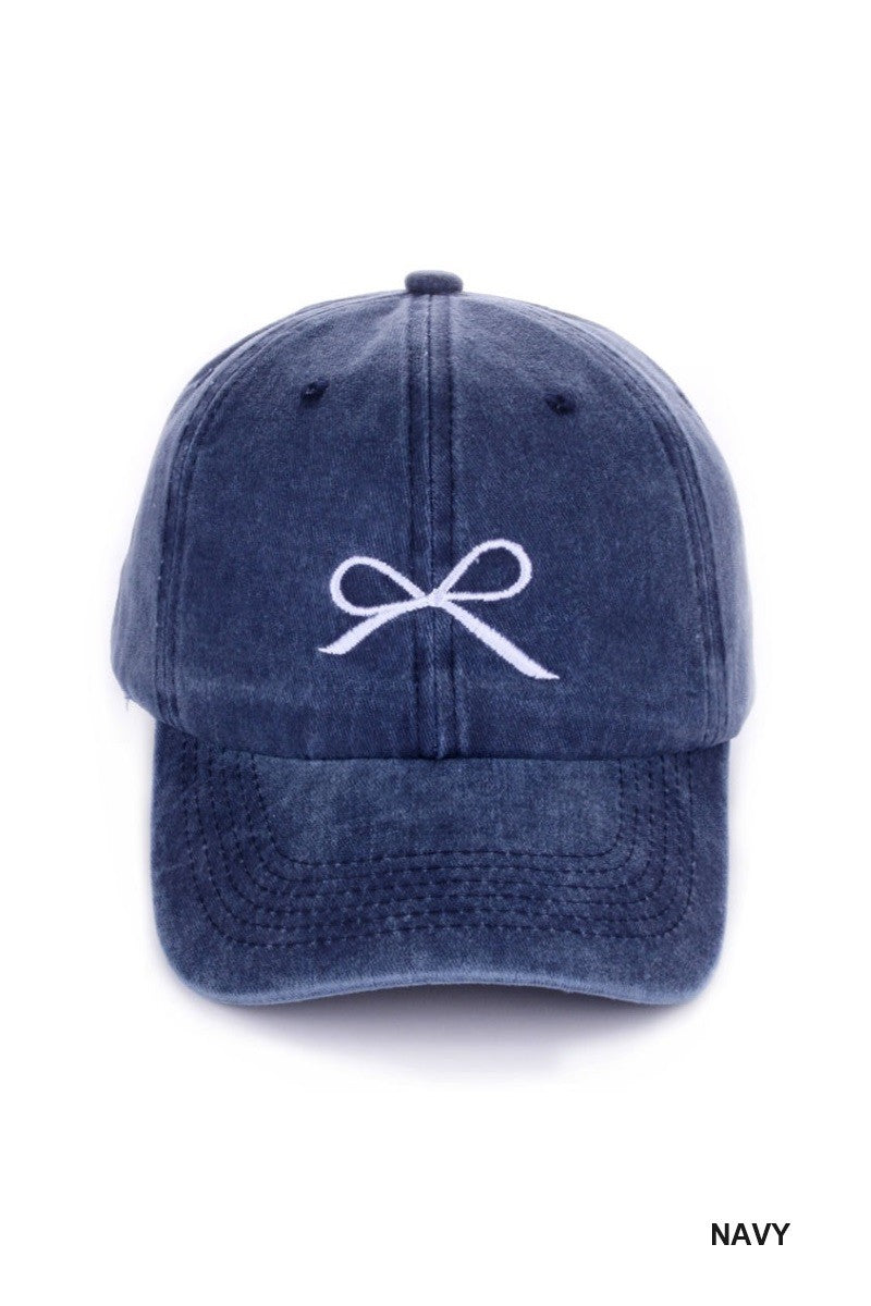 COQUETTE RIBBON EMBROIDERED WASHED COTTON CAPS