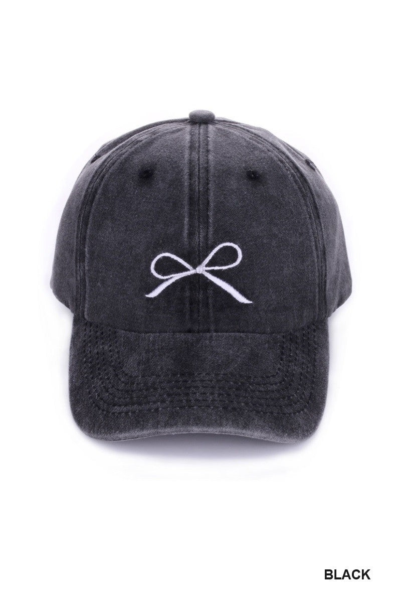 COQUETTE RIBBON EMBROIDERED WASHED COTTON CAPS