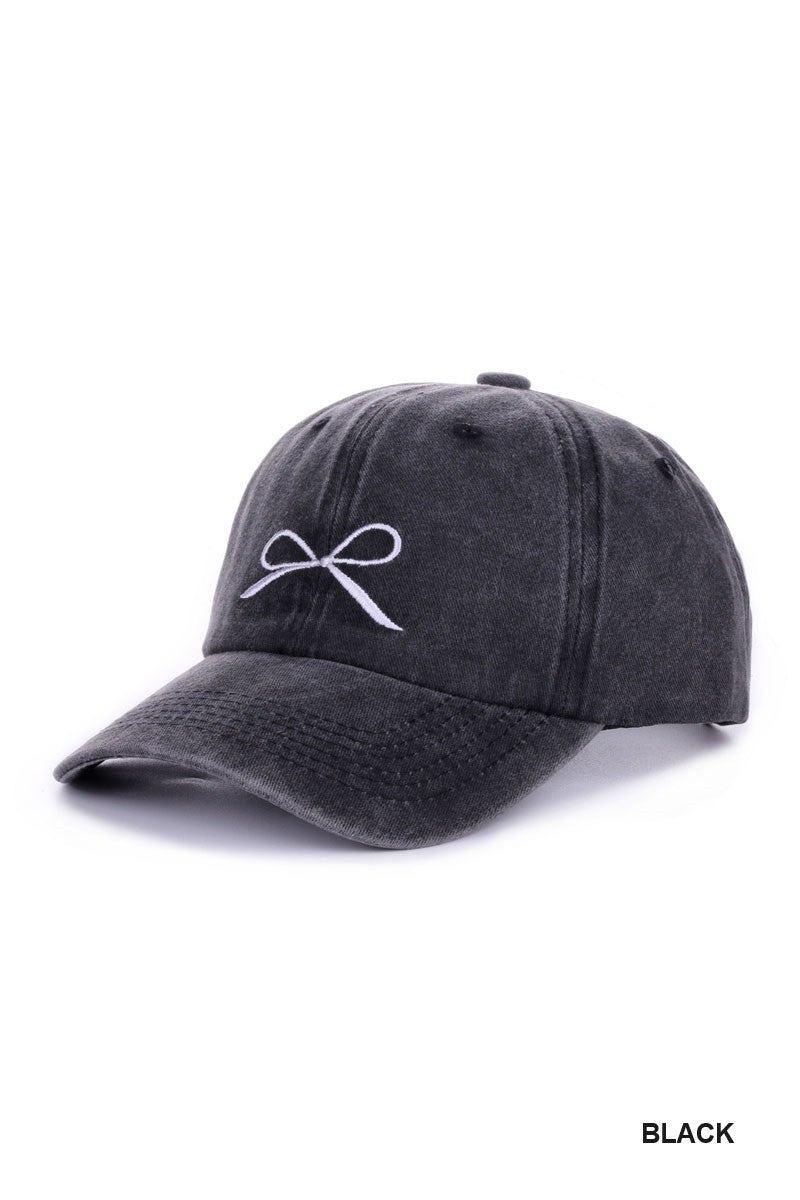 COQUETTE RIBBON EMBROIDERED WASHED COTTON CAPS