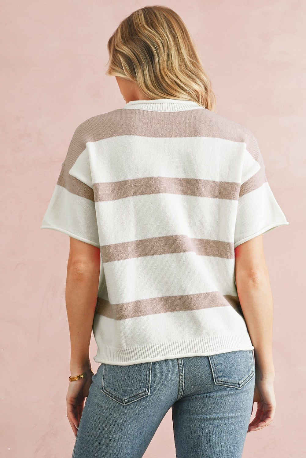 Stripe Short Sleeve Lightweight Knitted Top