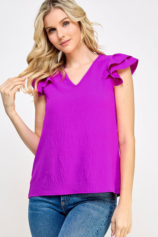 Ruffle Sleeve V-Neck Top