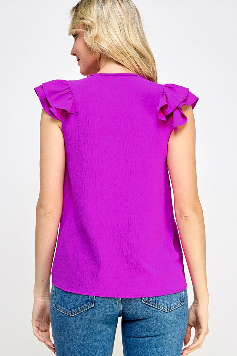 Ruffle Sleeve V-Neck Top