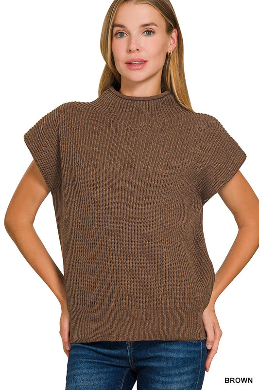 Power Shoulder Mock Neck Sweater