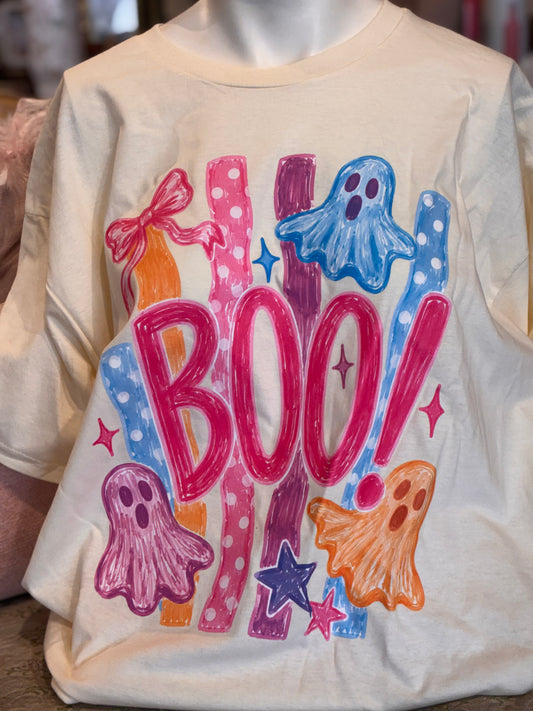 Preppy Colorful “BOO” with Ghost Short sleeve Tee