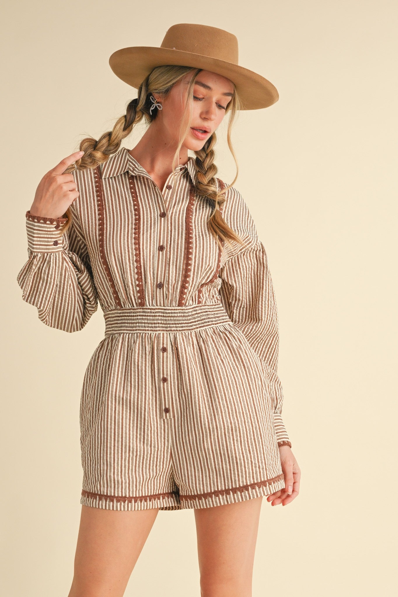 SCALLOP STITCH BUTTON DOWN ROMPER