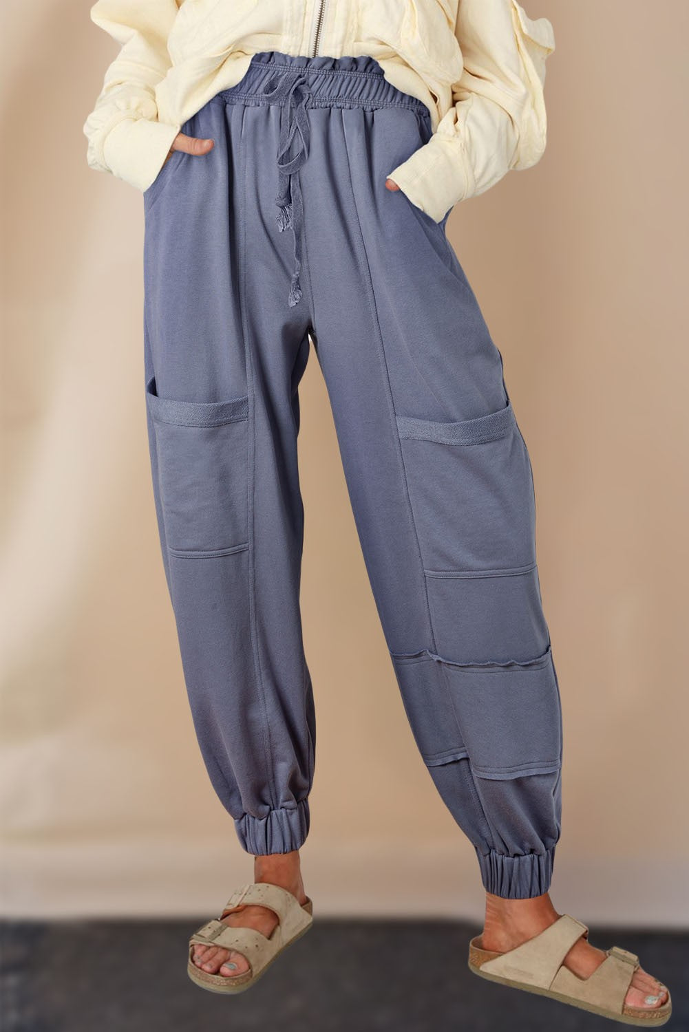 Wind Multi Pockets Lace-up Waist Harem Pants