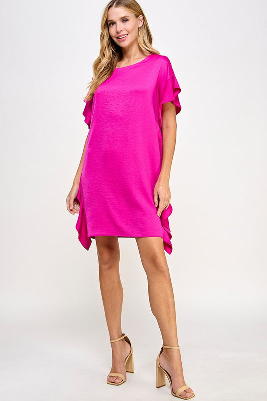 Pink Solid Ruffle Dress