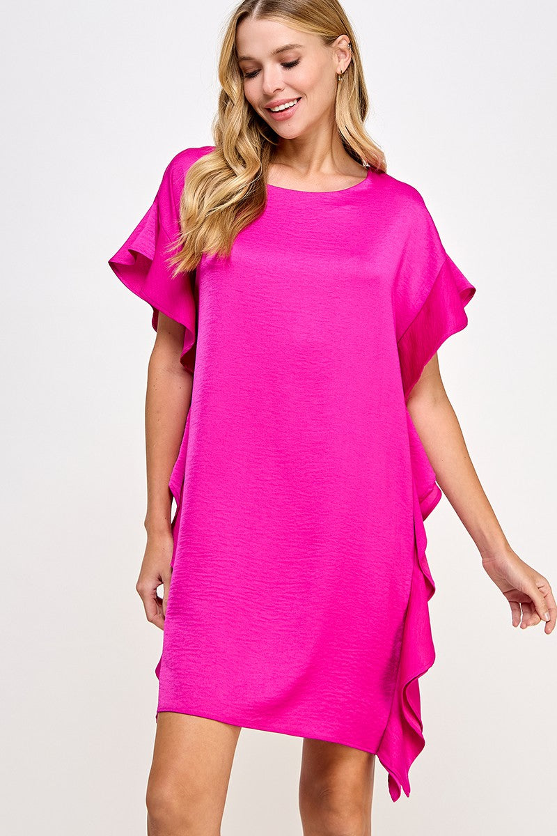 Pink Solid Ruffle Dress