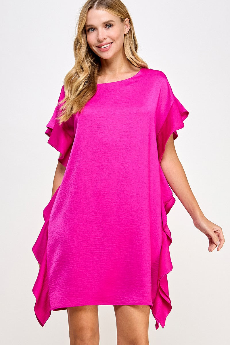 Pink Solid Ruffle Dress