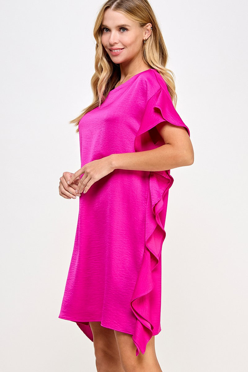 Pink Solid Ruffle Dress