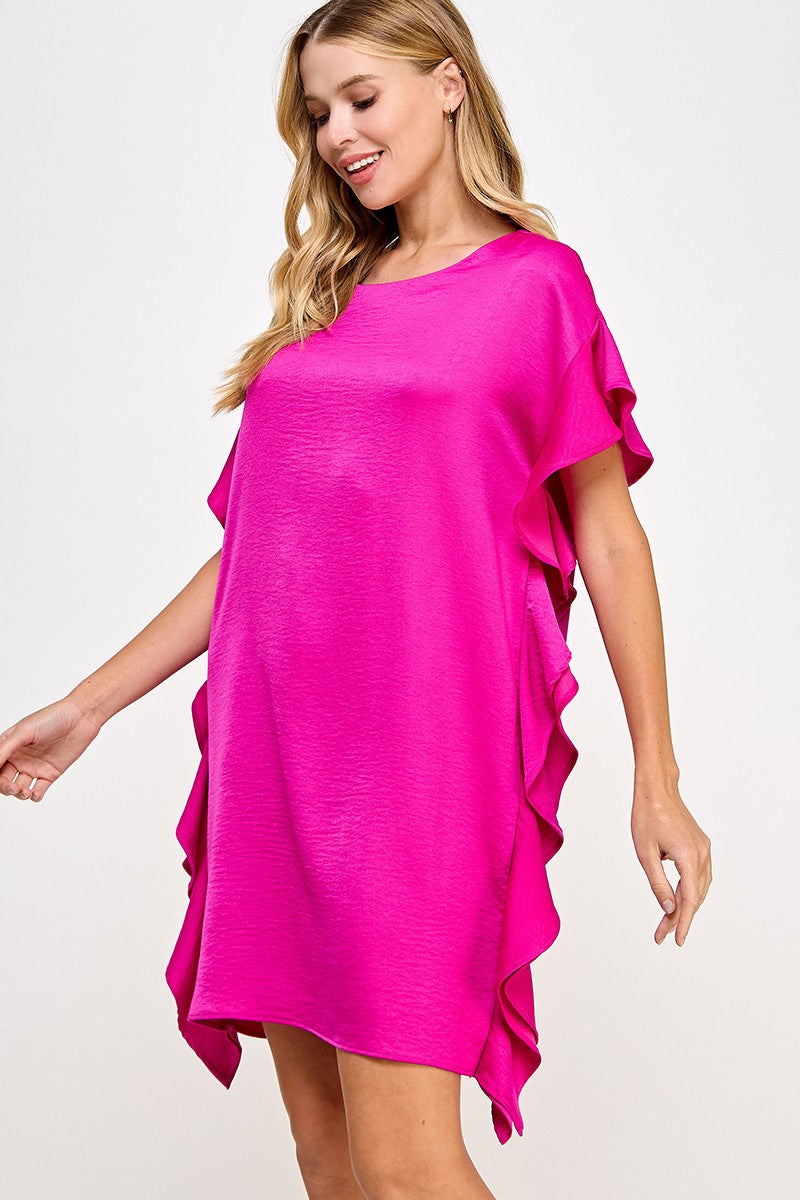 Pink Solid Ruffle Dress