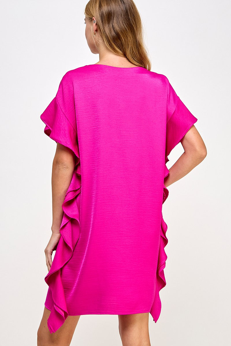 Pink Solid Ruffle Dress