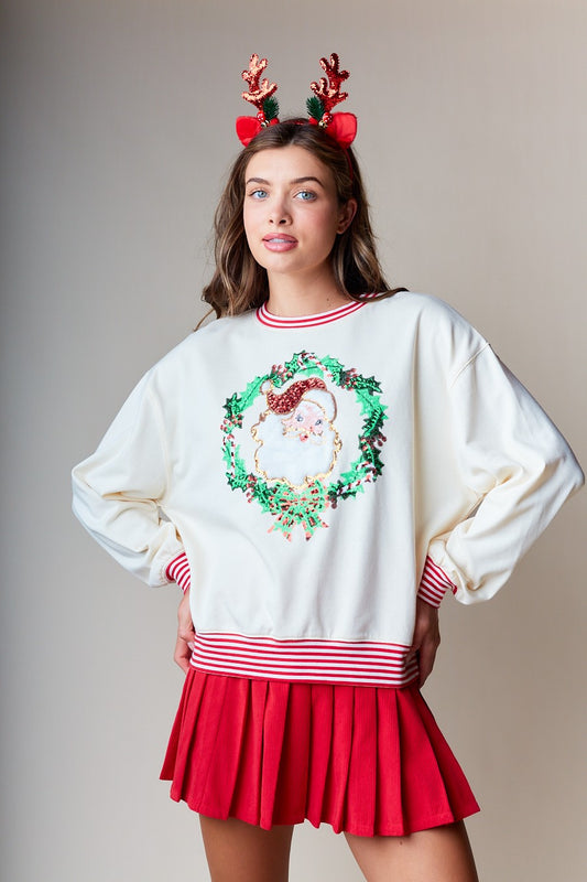 Santa Wreath Sequin Embellished Sweatshirt
