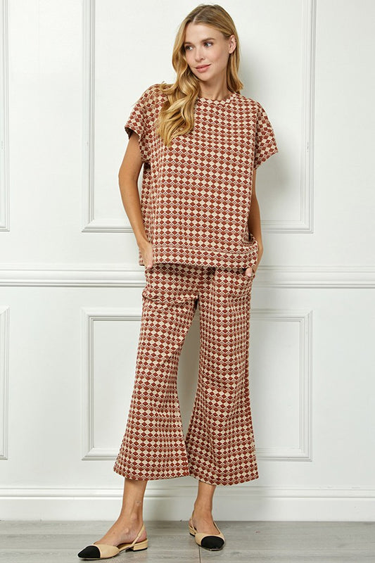 Textured Cropped Top and Pants Set