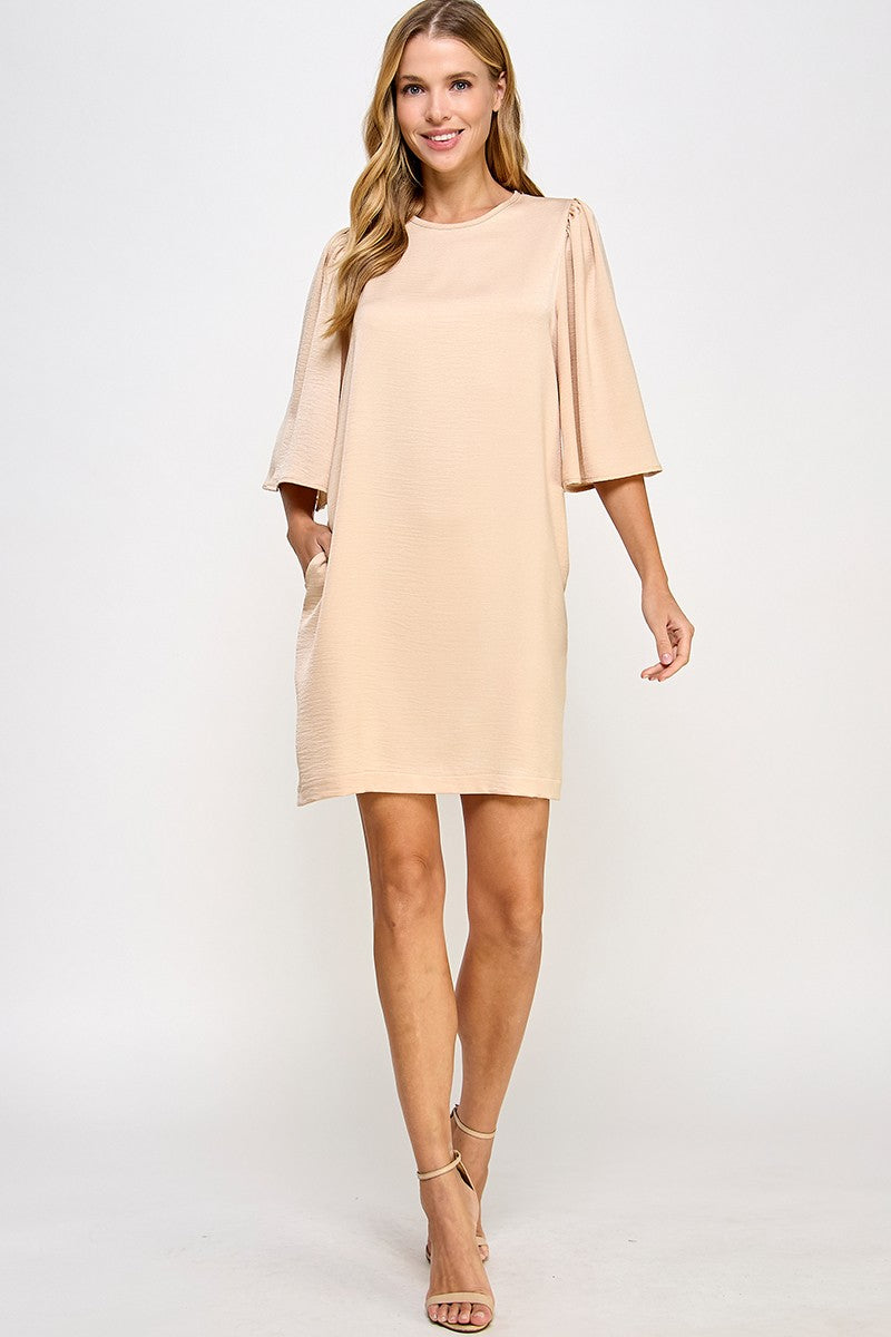 Satin Flutter Sleeve Dress