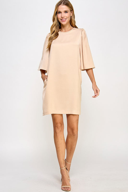 Satin Flutter Sleeve Dress