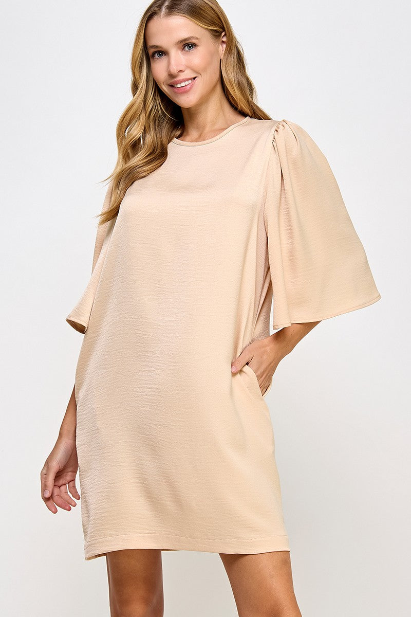 Satin Flutter Sleeve Dress