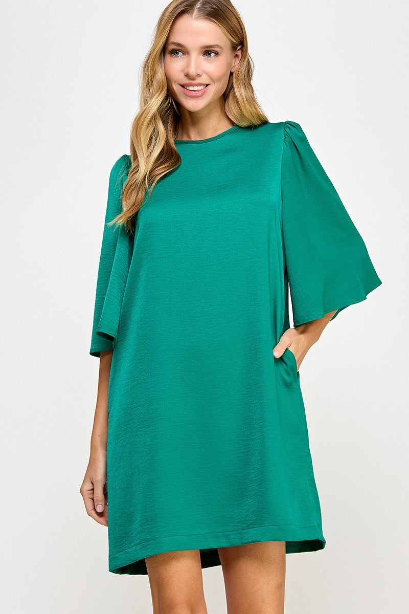 Satin Flutter Sleeve Dress