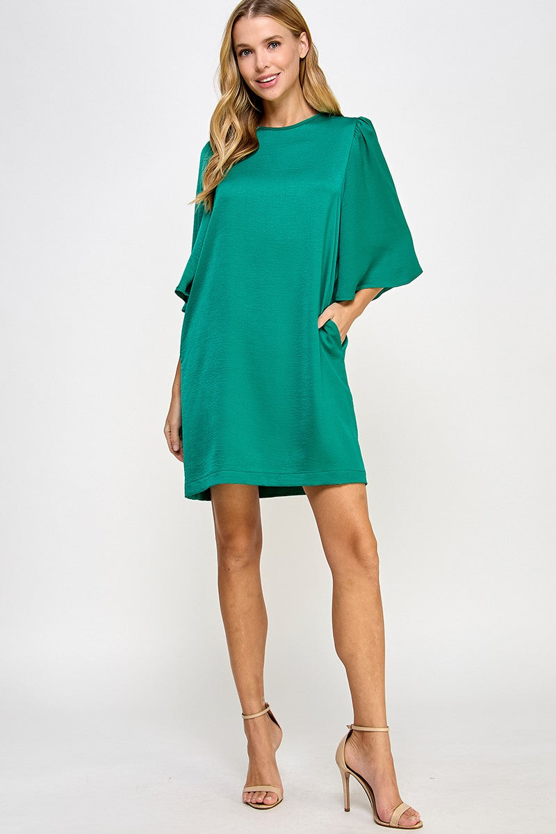 Satin Flutter Sleeve Dress