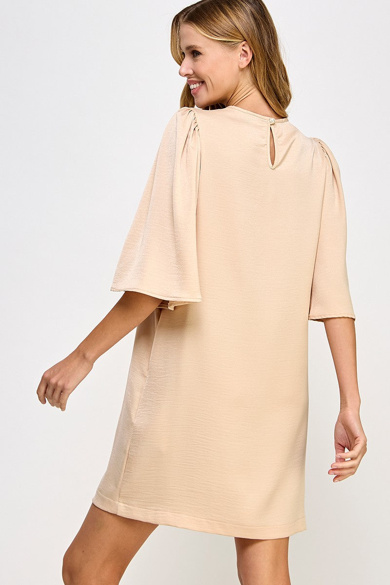 Satin Flutter Sleeve Dress